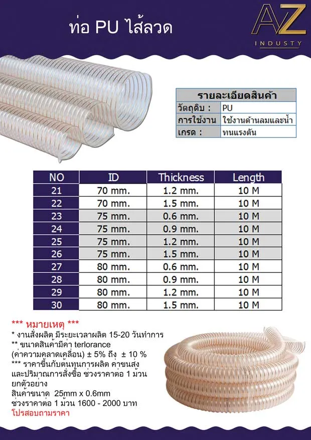 ท่อ PU ใช้สำหรับงานอุตสาหกรรม