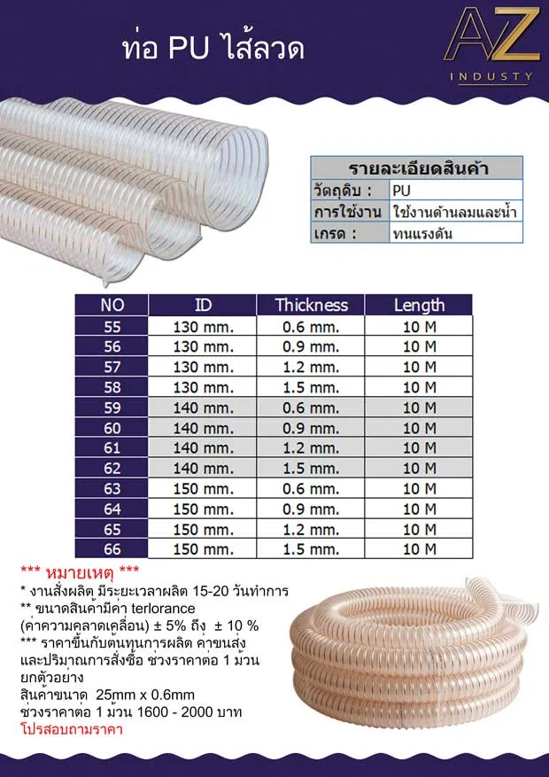 ท่อ PU เสริมลวดสปริง ทนสารเคมี