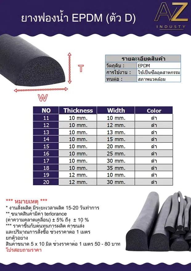 ยางฟองน้ำ EPDM คืนตัวได้ดี