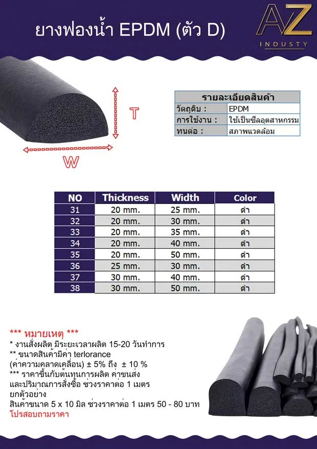 ยางฟองน้ำ EPDM ทนความร้อน