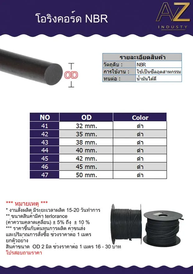 ซีลยางเส้นกลมตัน NBR