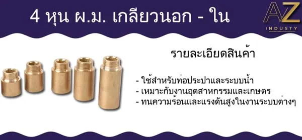 4 หุน ผ.ม. เกลียวนอก - ใน ทองเหลือง