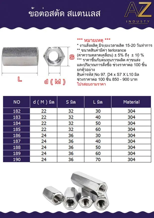 น็อตตัวเมียยาว sus 304