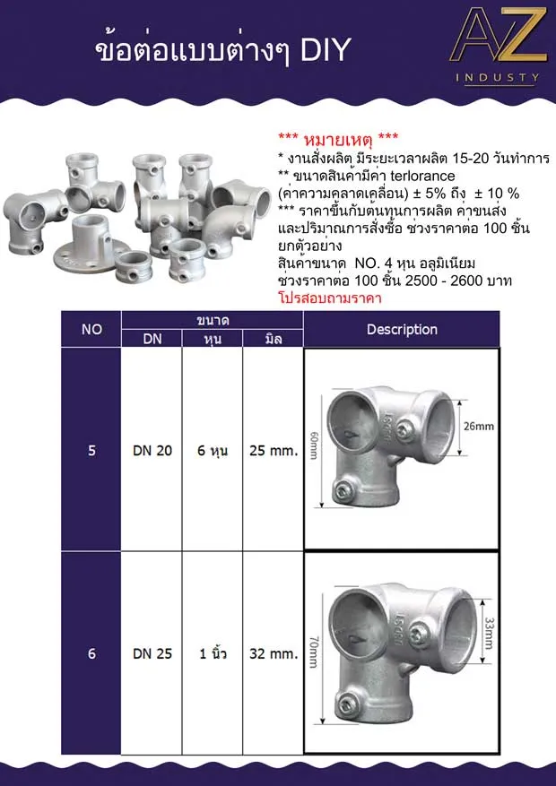 ข้อต่ออลูมิเนียม DIY ขนาด 6 หุน