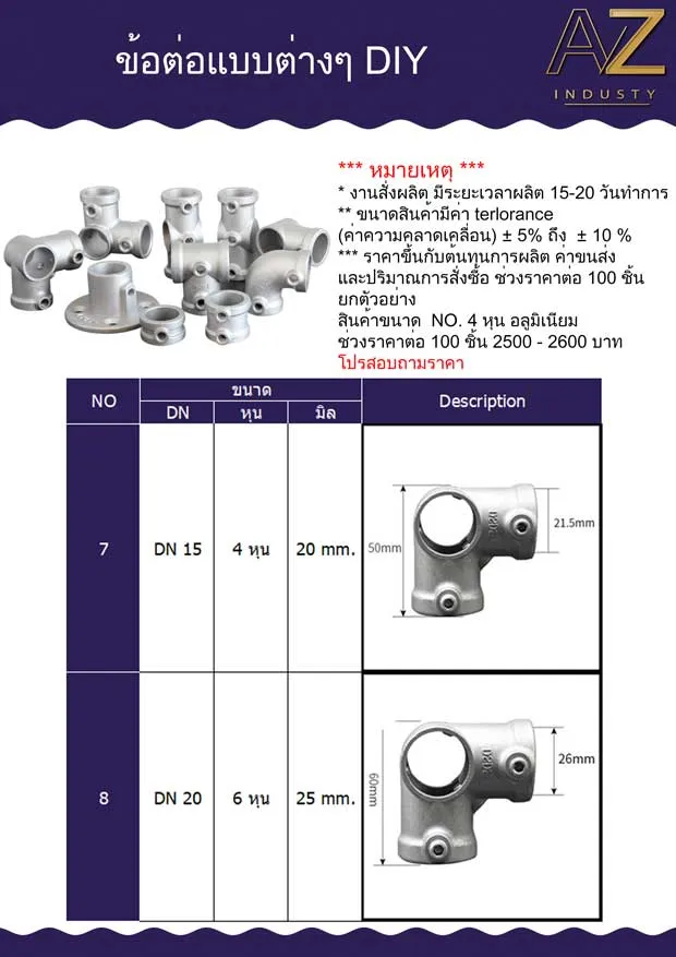 ข้อต่ออลูมิเนียม DIY ขนาด 4 หุน