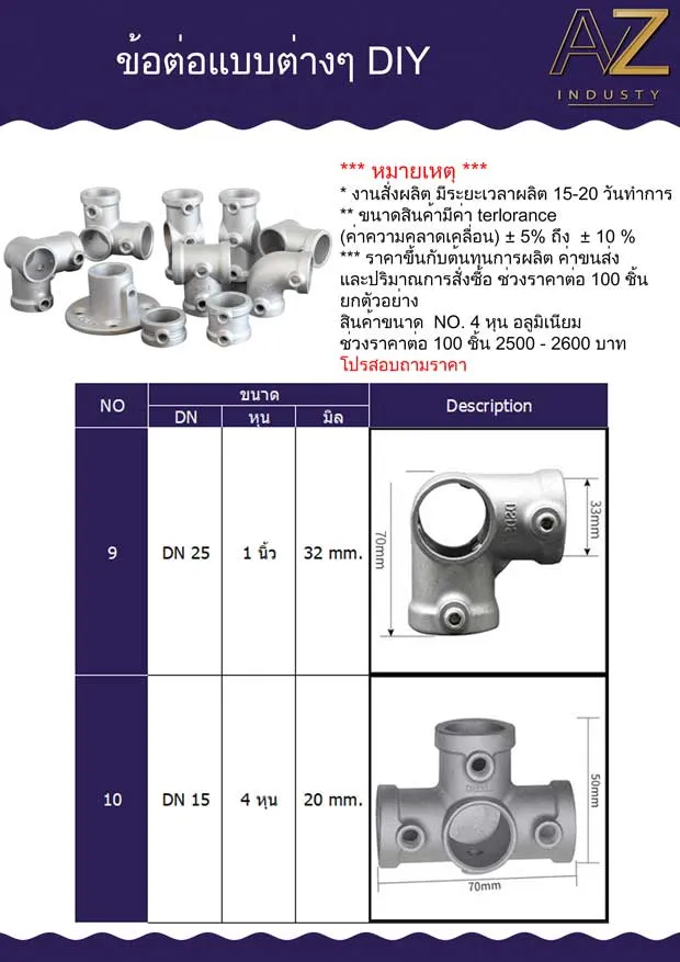 ข้อต่ออลูมิเนียม DIY ขนาด 1 นิ้ว