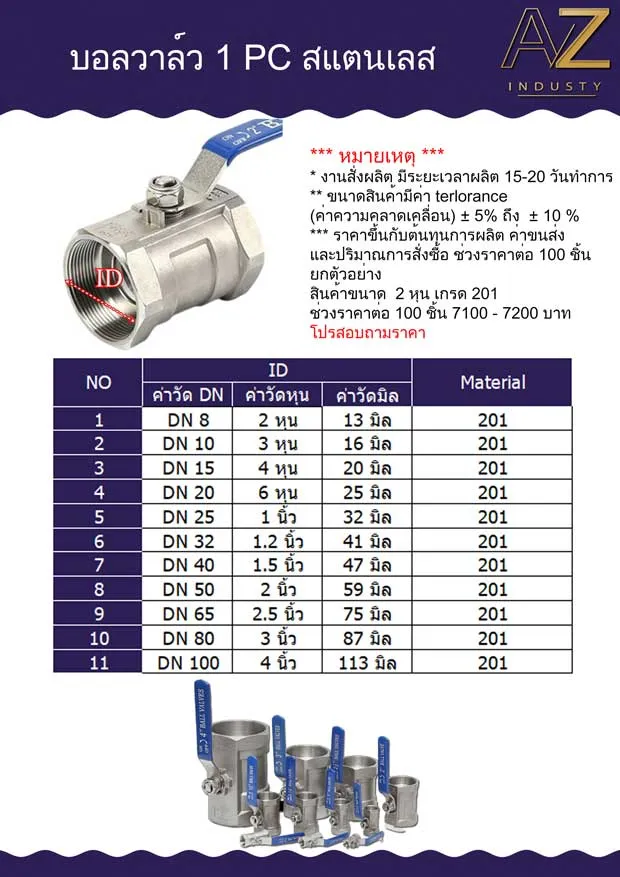 บอลวาล์วสแตนเลส 1 PC