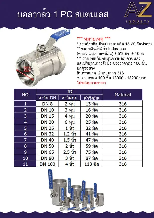 บอลวาล์วสแตนเลส สำหรับ ระบบน้ำ