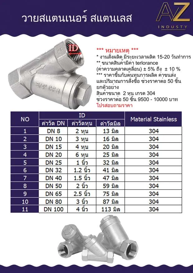 Y Strainer สแตนเลส 304