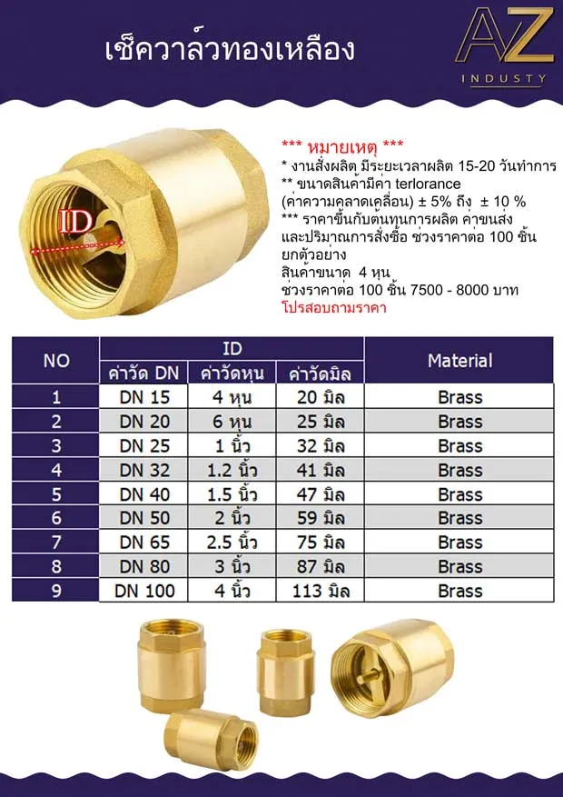 เช็ควาล์ว กันย้อน ทองเหลือง